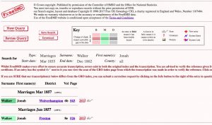 FreeBMD, Searching, Family History