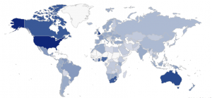 Newman Surname Distribution Worldwide - Image courtesy of Forebears 