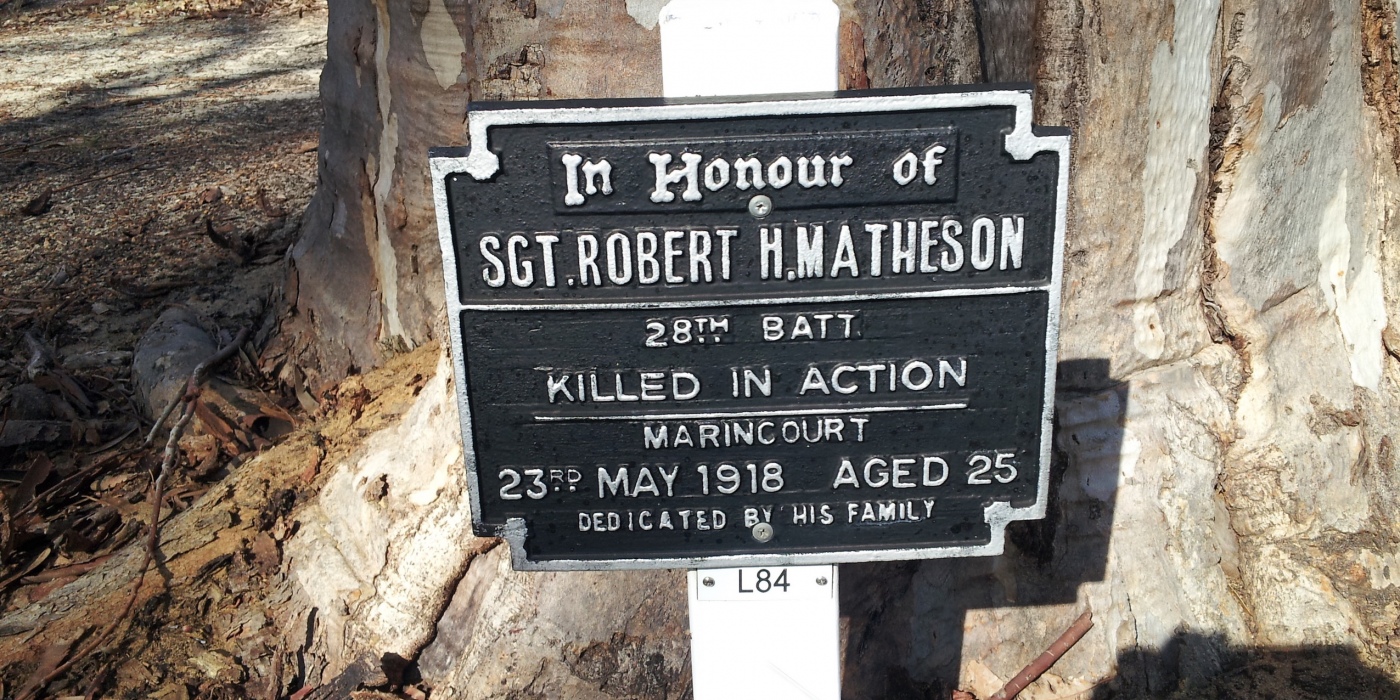 MATHESON Robert Hilton WW1 Memorial Kings Park, Perth, Western Australia