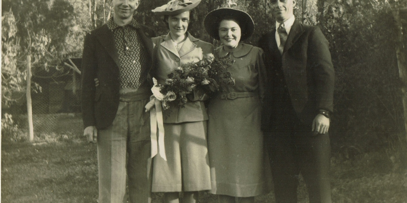 Wedding day, Albert James Newman, "Byro" Newman, Marjorey June Brand, Hilton Dudley Brand