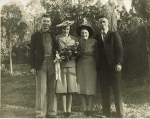 Wedding day, Albert James Newman, "Byro" Newman, Marjorey June Brand, Hilton Dudley Brand
